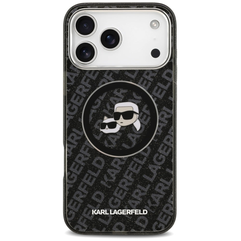 Custodia MagSafe per Apple iPhone 17 Pro Max, Karl Lagerfeld, Glitter Karl & Choupette Head, Nera