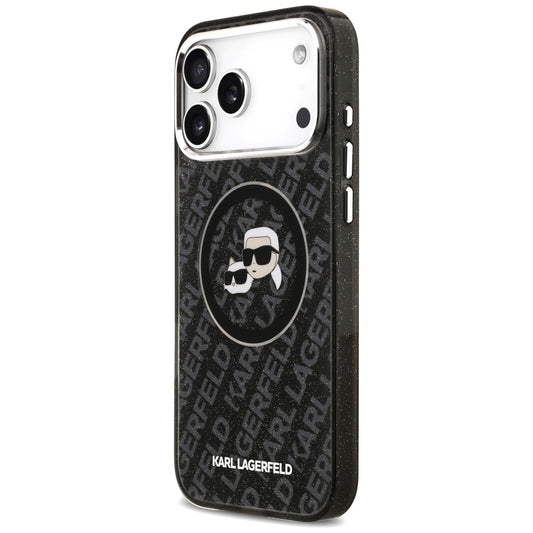 Custodia MagSafe per Apple iPhone 17 Pro Max, Karl Lagerfeld, Glitter Karl & Choupette Head, Nera