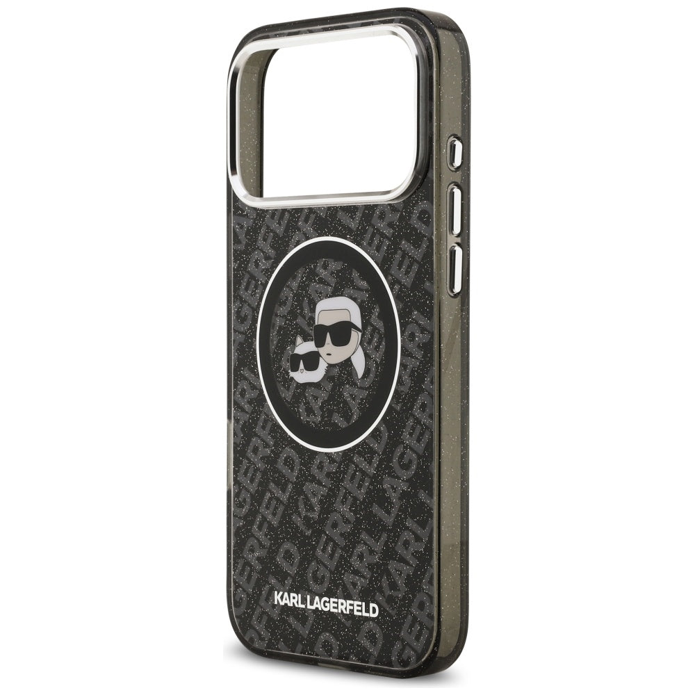 Custodia MagSafe per Apple iPhone 17 Pro Max, Karl Lagerfeld, Glitter Karl & Choupette Head, Nera