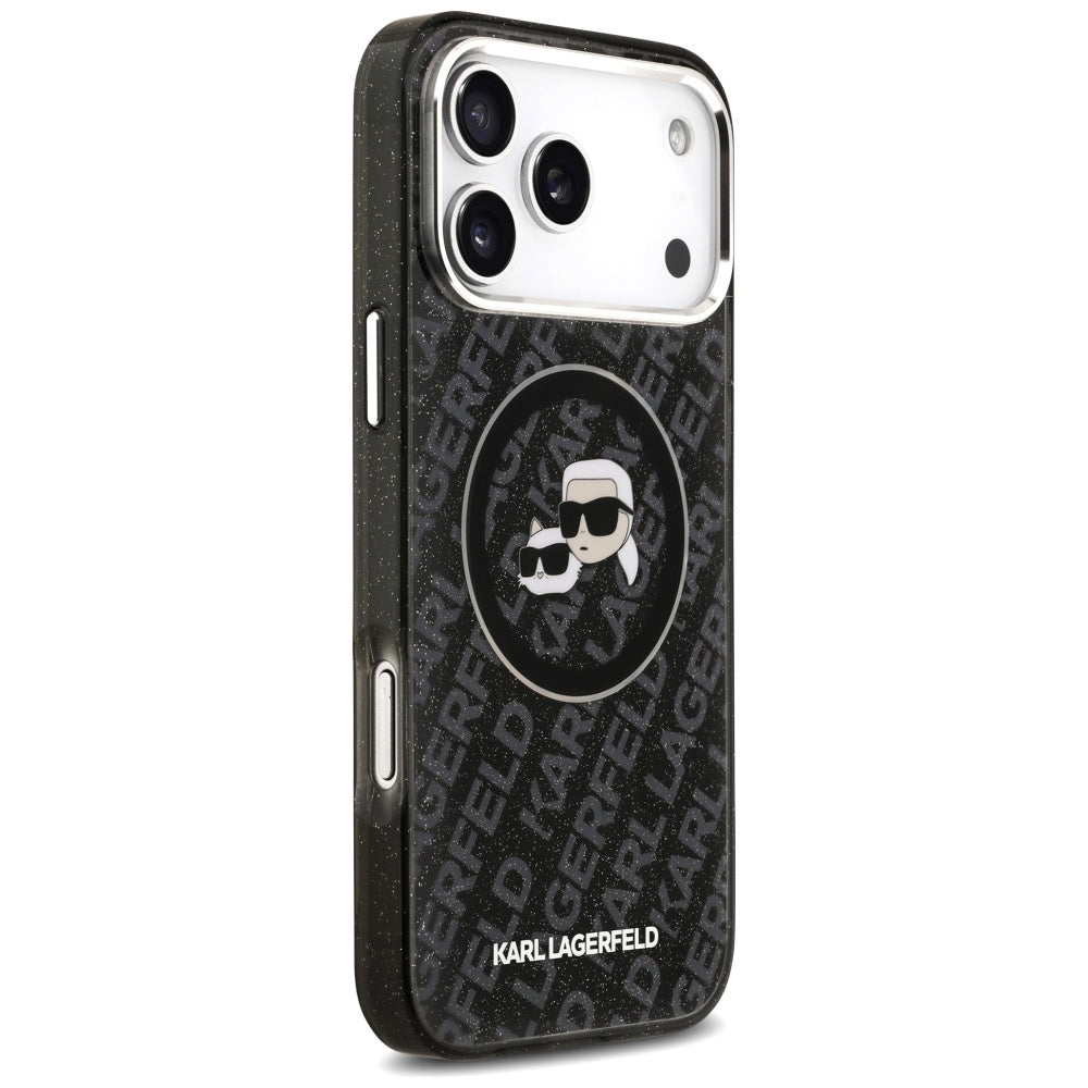 Custodia MagSafe per Apple iPhone 17 Pro Max, Karl Lagerfeld, Glitter Karl & Choupette Head, Nera