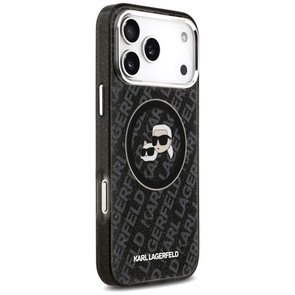 Custodia MagSafe per Apple iPhone 17 Pro Max, Karl Lagerfeld, Glitter Karl & Choupette Head, Nera