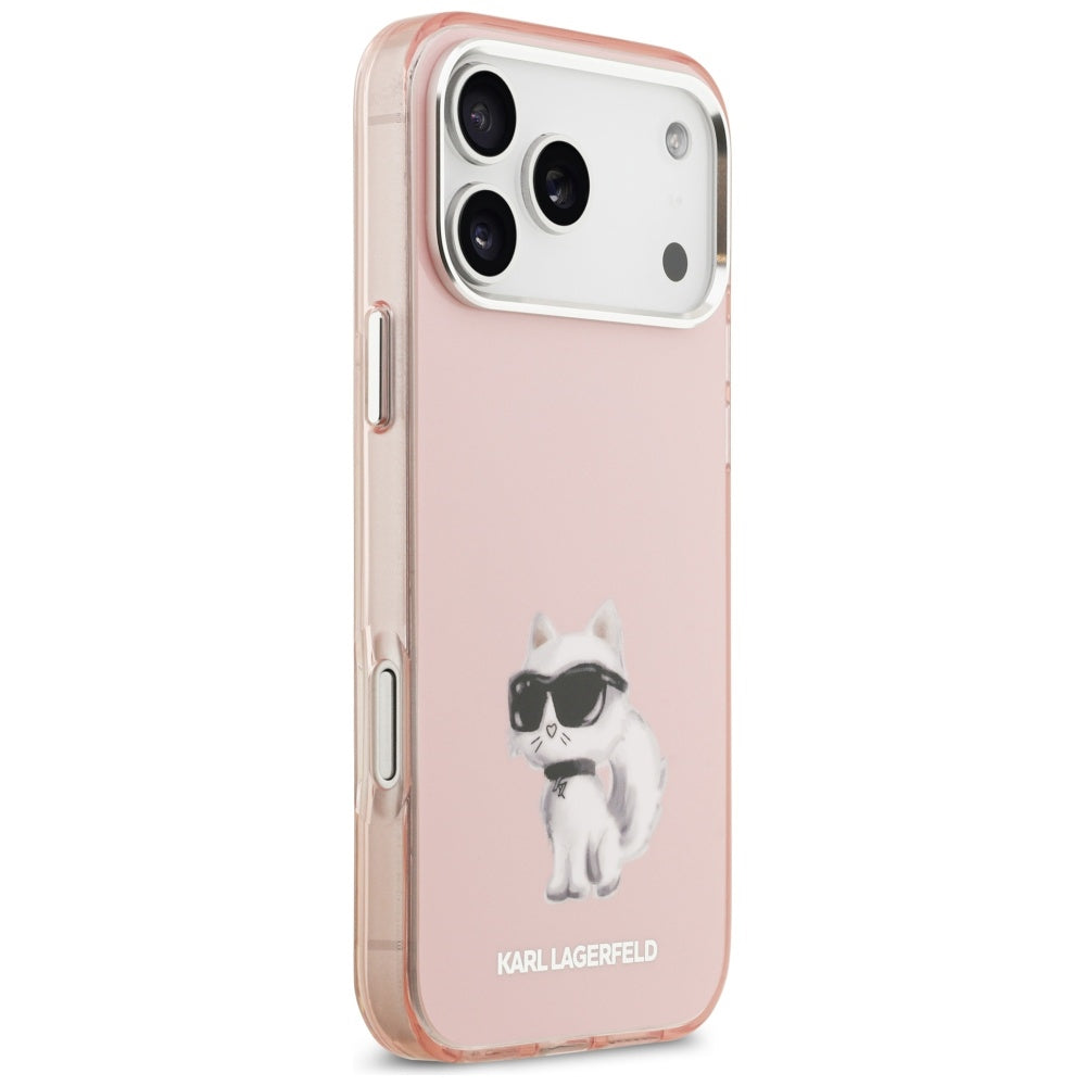 Custodia MagSafe per Apple iPhone 17 Pro Max, Karl Lagerfeld, IML Aquarelle Logo Choupette, Rosa