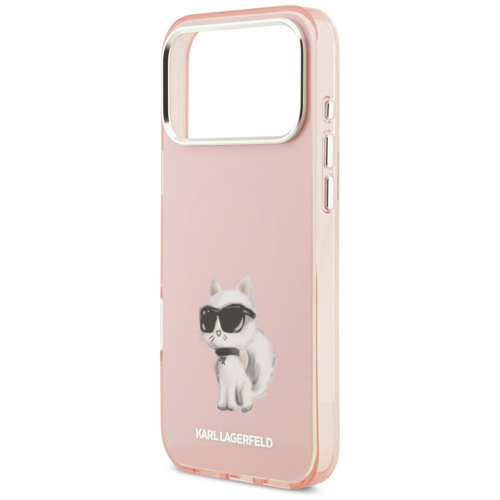 Custodia MagSafe per Apple iPhone 17 Pro Max, Karl Lagerfeld, IML Aquarelle Logo Choupette, Rosa