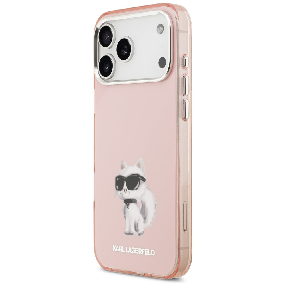 Custodia MagSafe per Apple iPhone 17 Pro Max, Karl Lagerfeld, IML Aquarelle Logo Choupette, Rosa