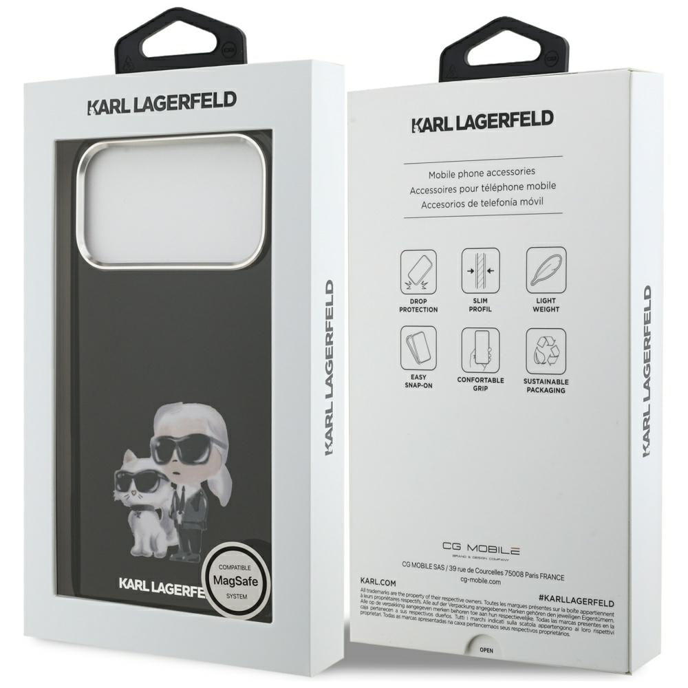 Custodia MagSafe per Apple iPhone 17 Pro Max, Karl Lagerfeld, IML Aquarelle Logo Karl & Choupette, Nera