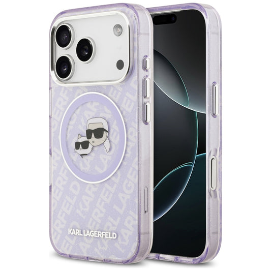Custodia MagSafe per Apple iPhone 17 Pro Max, Karl Lagerfeld, IML Glitter Karl & Choupette's Heads, Viola