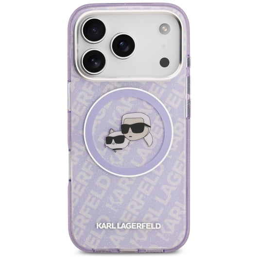 Custodia MagSafe per Apple iPhone 17 Pro Max, Karl Lagerfeld, IML Glitter Karl & Choupette's Heads, Viola