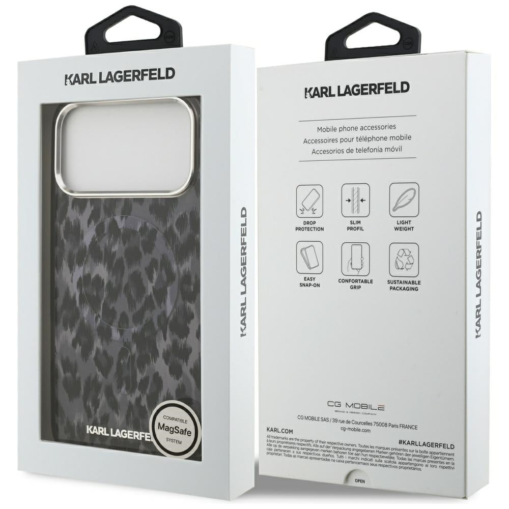 Custodia MagSafe per Apple iPhone 17 Pro Max, Karl Lagerfeld, IML Leopard Pattern, Nera