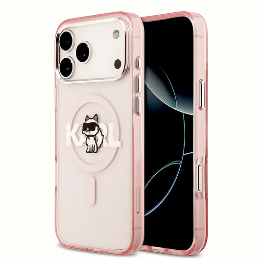 Custodia MagSafe per Apple iPhone 17 Pro Max, Karl Lagerfeld, IML Sketch Logo Choupette, Rosa
