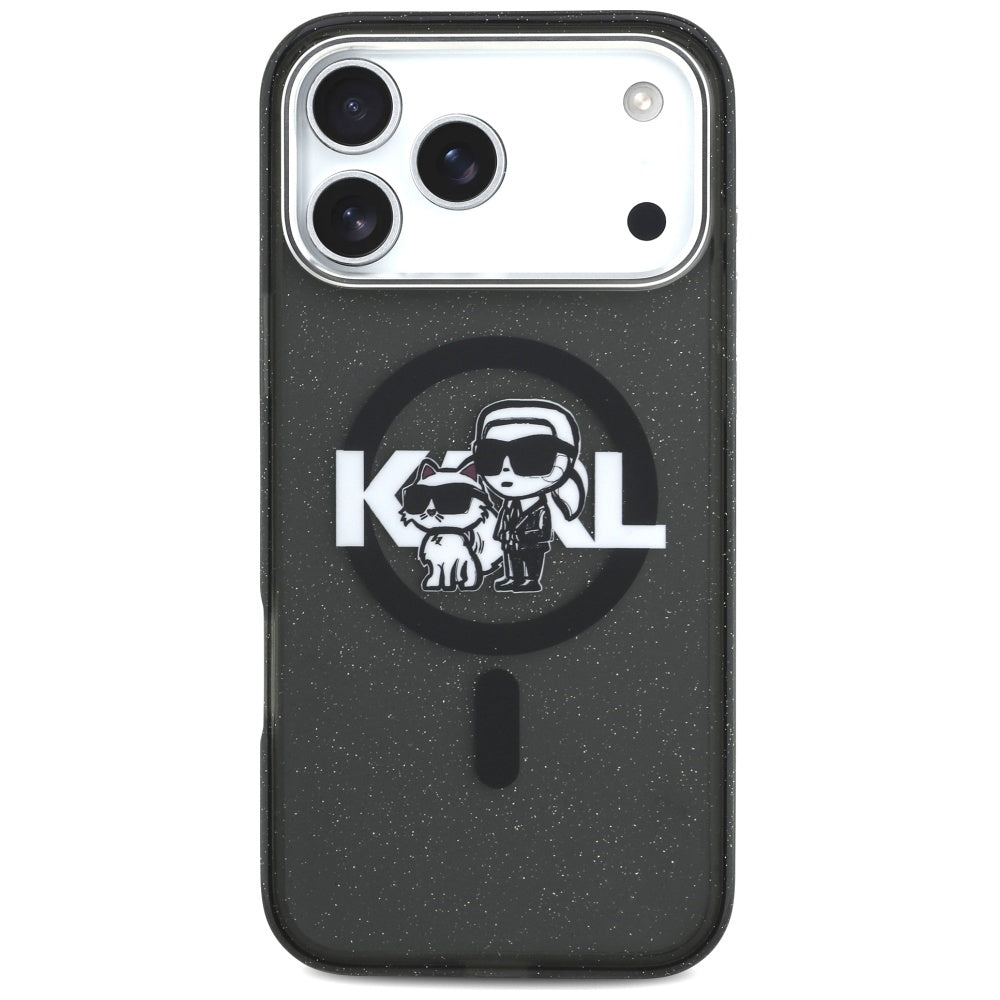 Custodia MagSafe per Apple iPhone 17 Pro Max, Karl Lagerfeld, IML Sketch Logo Glitter Karl & Choupette, Nera