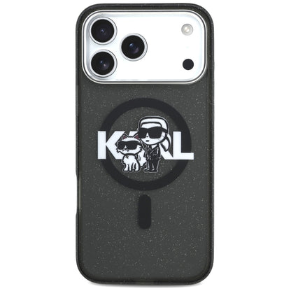 Custodia MagSafe per Apple iPhone 17 Pro Max, Karl Lagerfeld, IML Sketch Logo Glitter Karl & Choupette, Nera