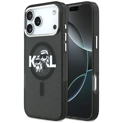 Custodia MagSafe per Apple iPhone 17 Pro Max, Karl Lagerfeld, IML Sketch Logo Glitter Karl & Choupette, Nera