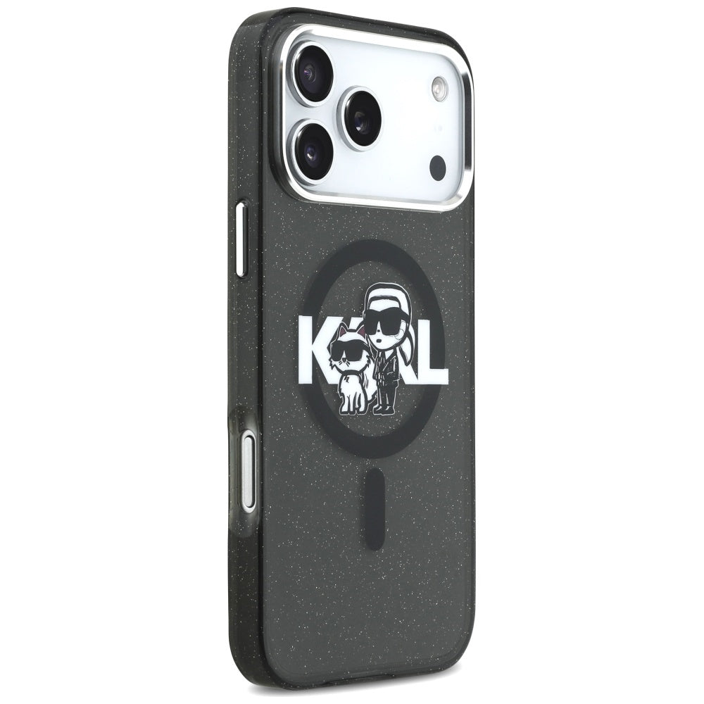 Custodia MagSafe per Apple iPhone 17 Pro Max, Karl Lagerfeld, IML Sketch Logo Glitter Karl & Choupette, Nera
