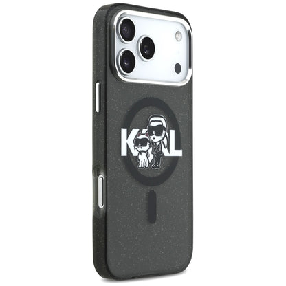 Custodia MagSafe per Apple iPhone 17 Pro Max, Karl Lagerfeld, IML Sketch Logo Glitter Karl & Choupette, Nera