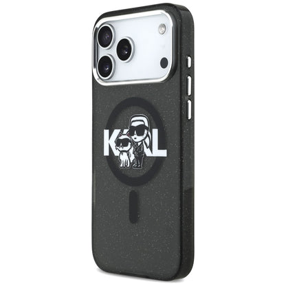 Custodia MagSafe per Apple iPhone 17 Pro Max, Karl Lagerfeld, IML Sketch Logo Glitter Karl & Choupette, Nera
