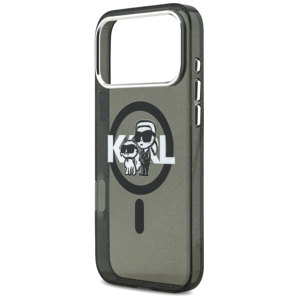 Custodia MagSafe per Apple iPhone 17 Pro Max, Karl Lagerfeld, IML Sketch Logo Glitter Karl & Choupette, Nera