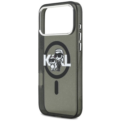 Custodia MagSafe per Apple iPhone 17 Pro Max, Karl Lagerfeld, IML Sketch Logo Glitter Karl & Choupette, Nera