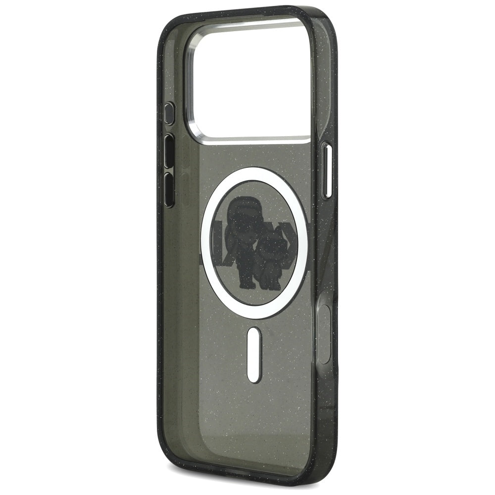 Custodia MagSafe per Apple iPhone 17 Pro Max, Karl Lagerfeld, IML Sketch Logo Glitter Karl & Choupette, Nera