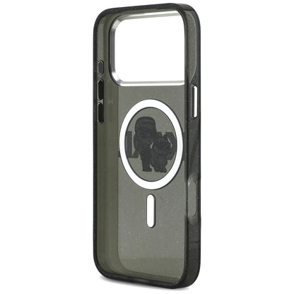 Custodia MagSafe per Apple iPhone 17 Pro Max, Karl Lagerfeld, IML Sketch Logo Glitter Karl & Choupette, Nera