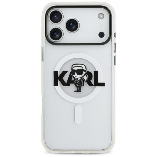 Custodia MagSafe per Apple iPhone 17 Pro Max, Karl Lagerfeld, IML Sketch Logo Karl, Trasparente