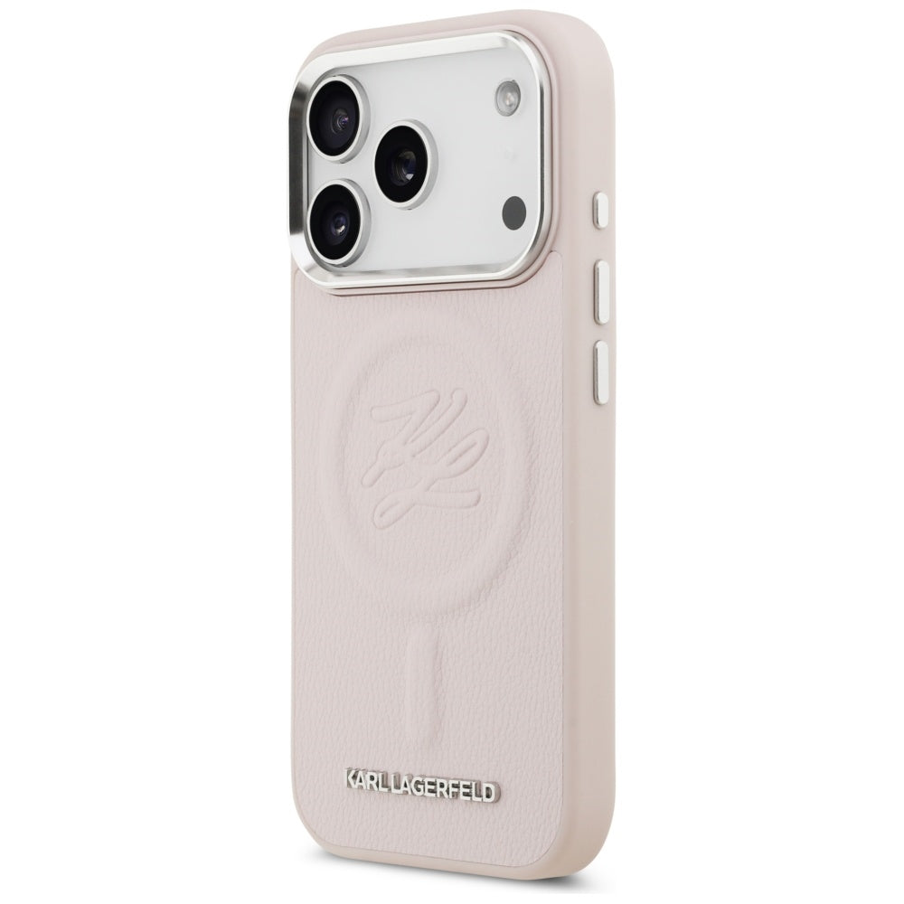 Custodia MagSafe per Apple iPhone 17 Pro Max, Karl Lagerfeld, Initial & Metal Logo, Rosa