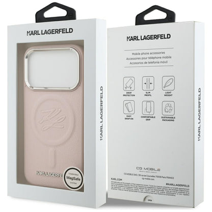 Custodia MagSafe per Apple iPhone 17 Pro Max, Karl Lagerfeld, Initial & Metal Logo, Rosa