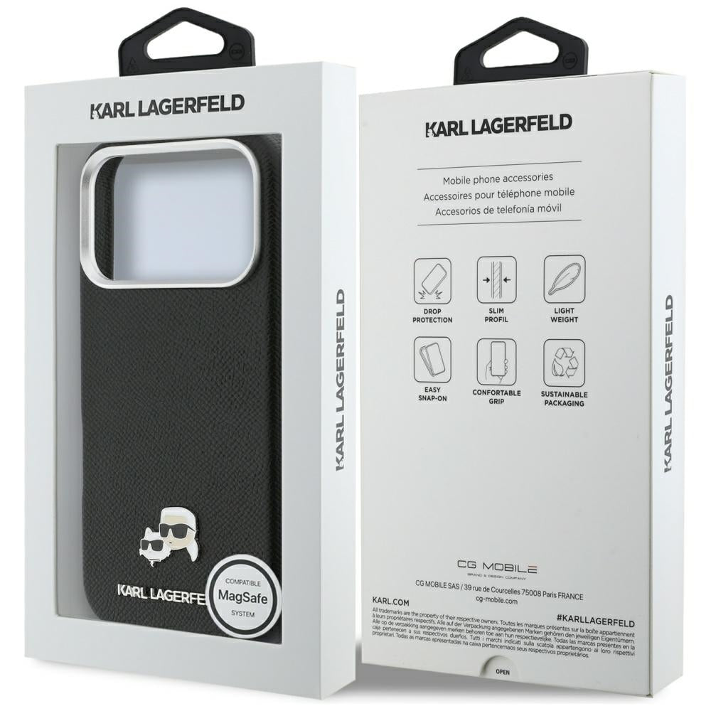 Custodia MagSafe per Apple iPhone 17 Pro Max, Karl Lagerfeld, Karl & Choupette Head's Pin, Nera