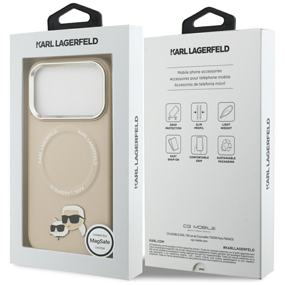 Custodia MagSafe per Apple iPhone 17 Pro Max, Karl Lagerfeld, Karl & Choupette Pins, Beige