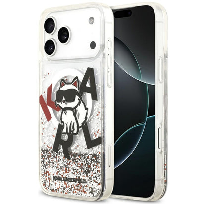 Custodia MagSafe per Apple iPhone 17 Pro Max, Karl Lagerfeld, Liquid Glitter Logo Choupette, Trasparente