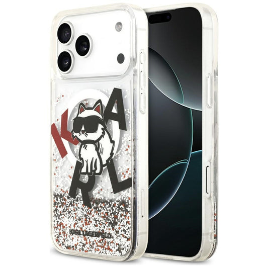 Custodia MagSafe per Apple iPhone 17 Pro Max, Karl Lagerfeld, Liquid Glitter Logo Choupette, Trasparente