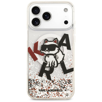 Custodia MagSafe per Apple iPhone 17 Pro Max, Karl Lagerfeld, Liquid Glitter Logo Choupette, Trasparente