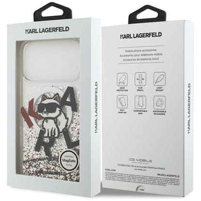 Custodia MagSafe per Apple iPhone 17 Pro Max, Karl Lagerfeld, Liquid Glitter Logo Choupette, Trasparente