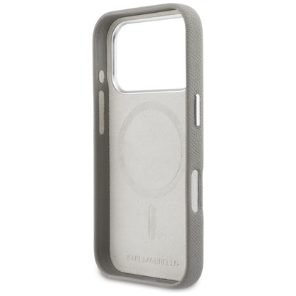 Custodia MagSafe per Apple iPhone 17 Pro Max, Karl Lagerfeld, Saffiano Karl & Choupette Pins, Grigio