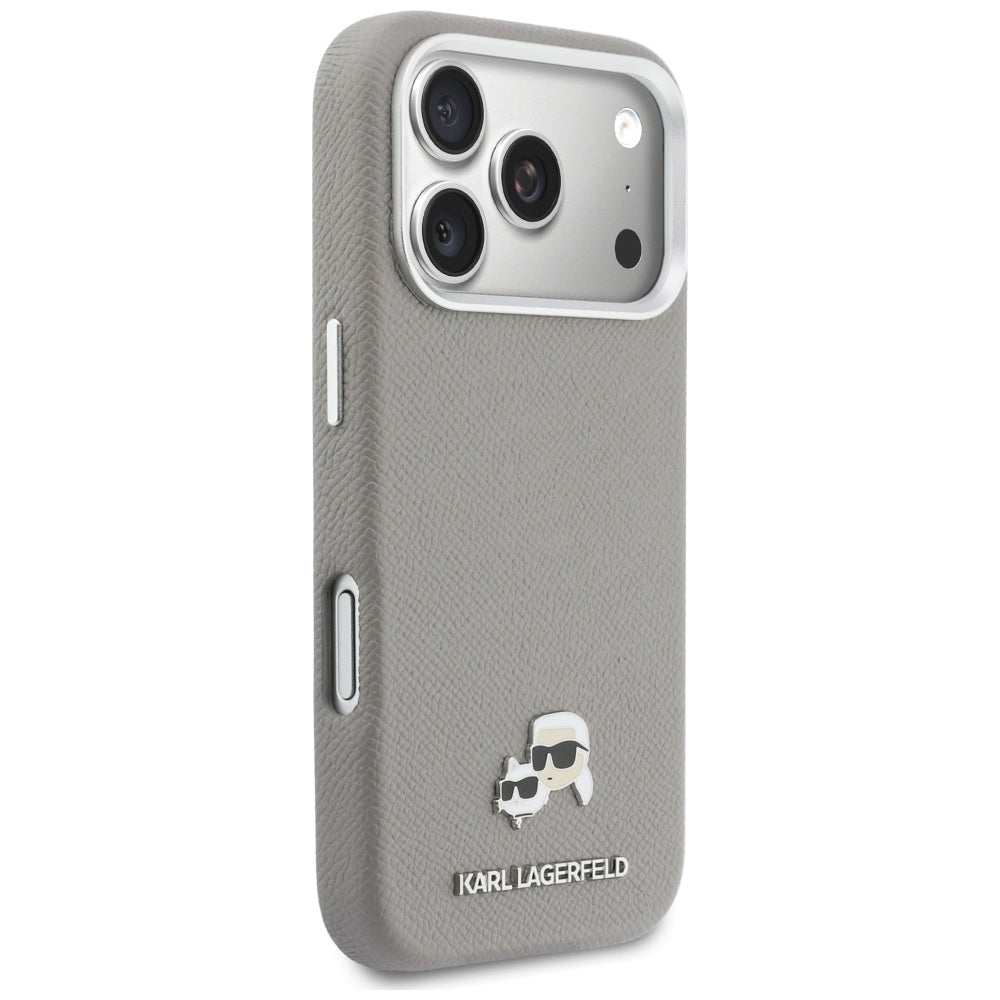 Custodia MagSafe per Apple iPhone 17 Pro Max, Karl Lagerfeld, Saffiano Karl & Choupette Pins, Grigio