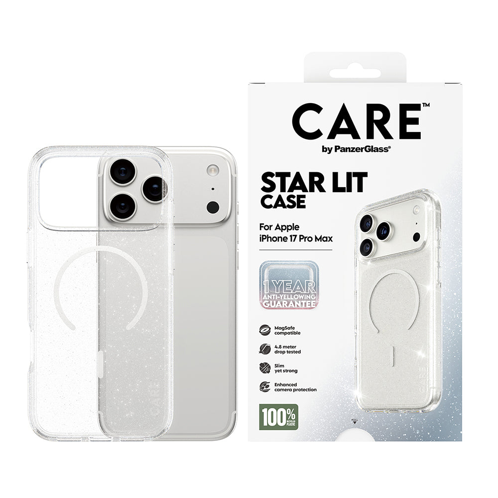 Custodia MagSafe per Apple iPhone 17 Pro Max, PanzerGlass, Care Urban Explorer Star Lit, Trasparente Bianca