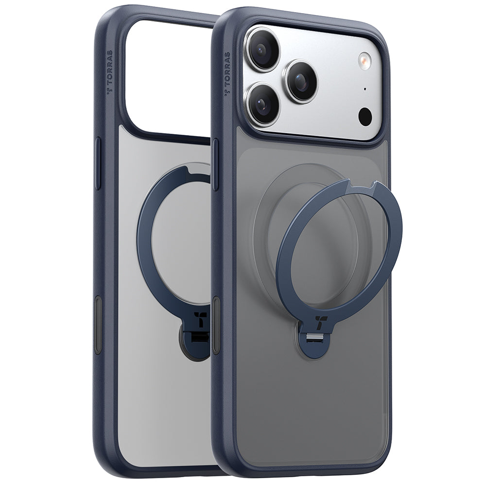 Custodia MagSafe per Apple iPhone 17 Pro Max, Torras, Ostand Spin, Blu