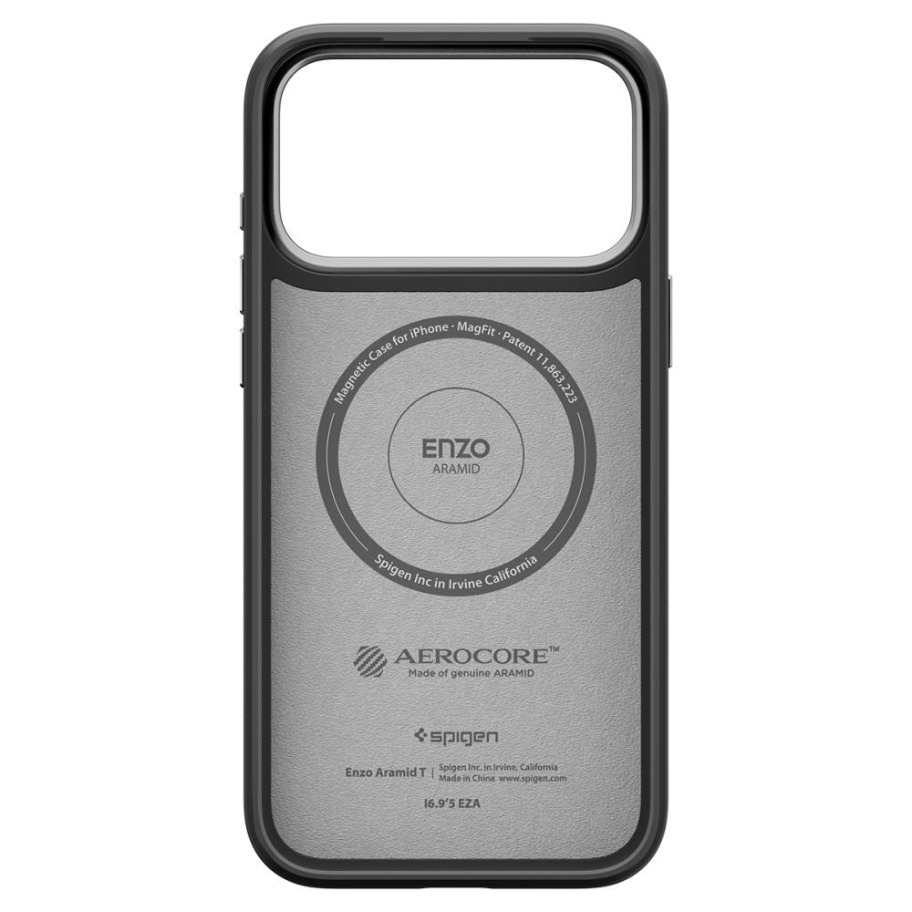 Custodia MagSafe per Apple iPhone 17 Pro, Spigen, Enzo Aramid T, Nera Argentata