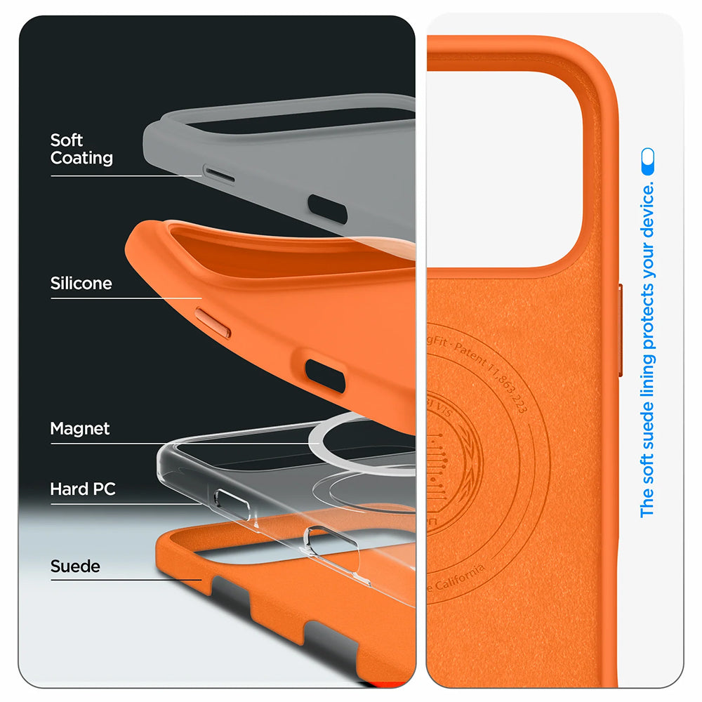 Custodia MagSafe per Apple iPhone 17 Pro, Spigen, Silicone Fit, Arancione ACS11379
