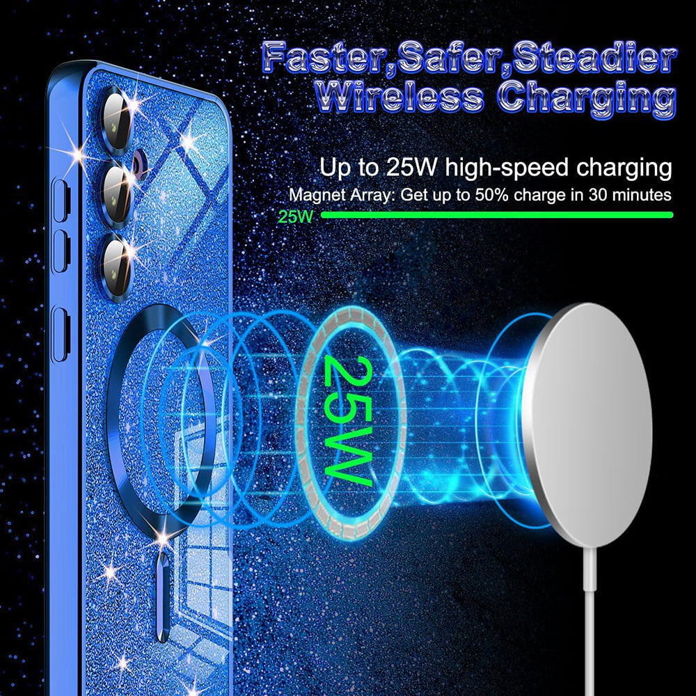 Custodia MagSafe per Apple iPhone 17 Pro, Techsuit, Luxury Glitter, Blu