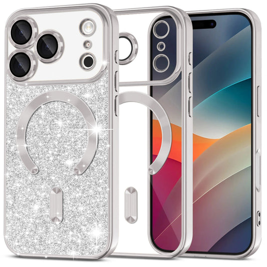 Custodia MagSafe per Apple iPhone 17 Pro, Techsuit, Luxury Glitter, Argento
