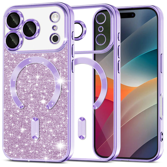 Custodia MagSafe per Apple iPhone 17 Pro, Techsuit, Luxury Glitter, Lilla Chiaro