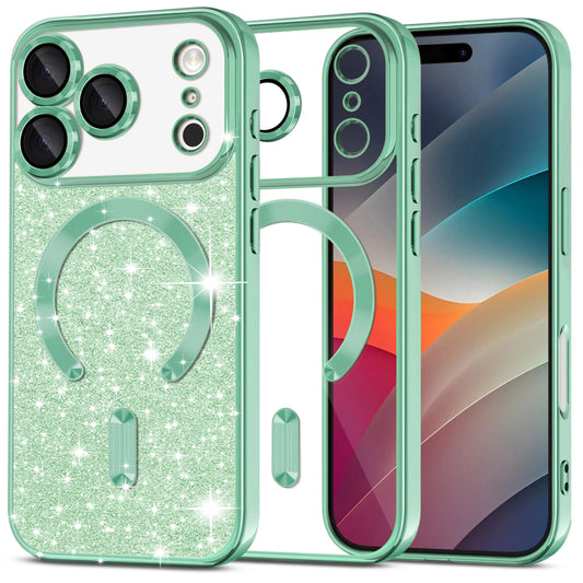 Custodia MagSafe per Apple iPhone 17 Pro, Techsuit, Luxury Glitter, Verde Chiaro