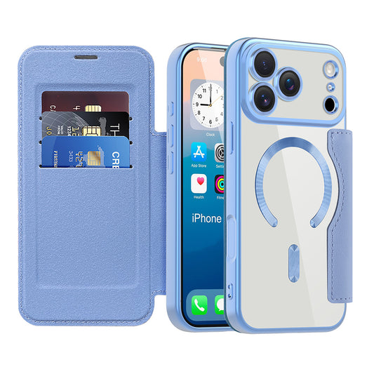 Custodia MagSafe per Apple iPhone 17 Pro, Techsuit, SmartMag Book, Blu