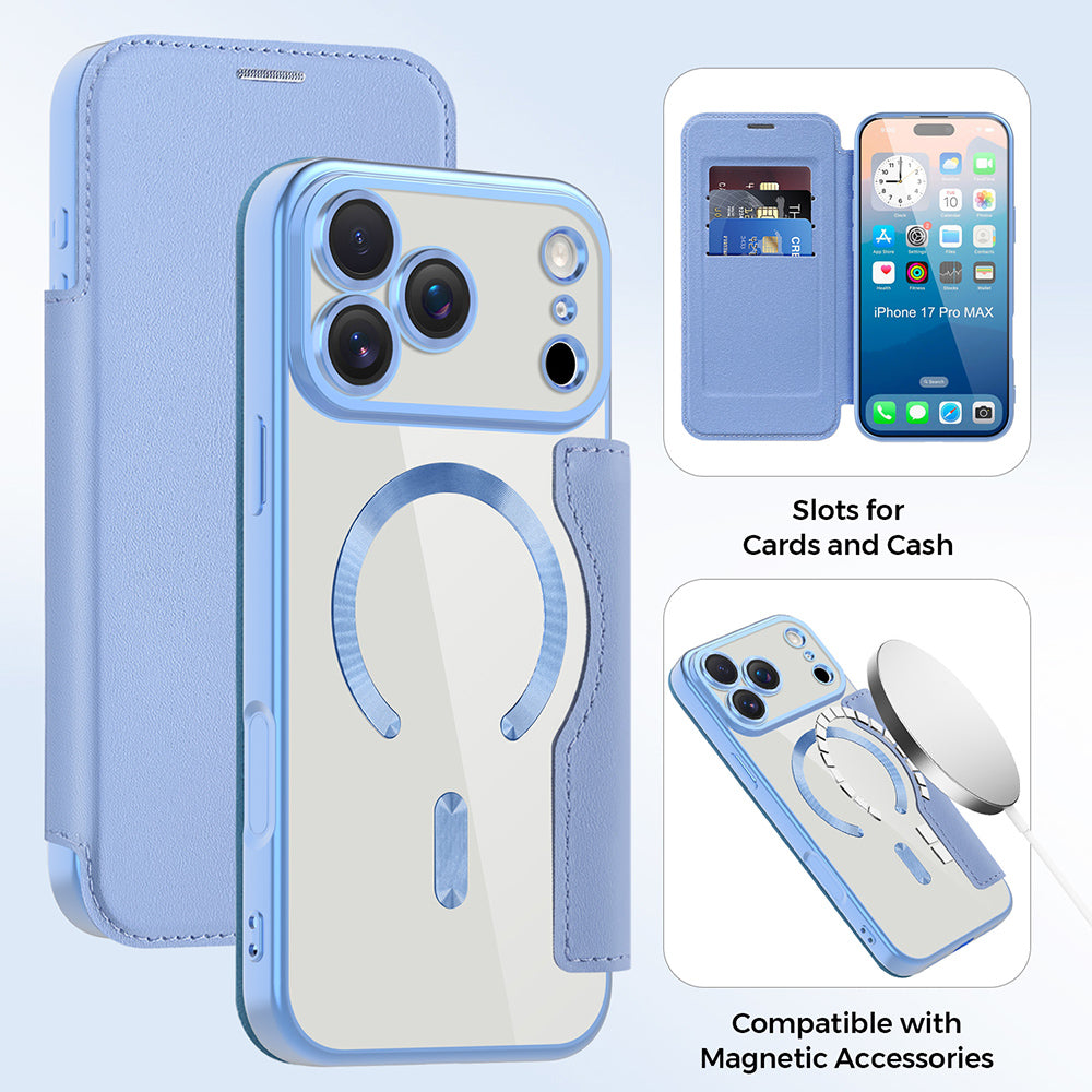 Custodia MagSafe per Apple iPhone 17 Pro, Techsuit, SmartMag Book, Blu