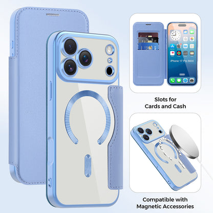Custodia MagSafe per Apple iPhone 17 Pro, Techsuit, SmartMag Book, Blu