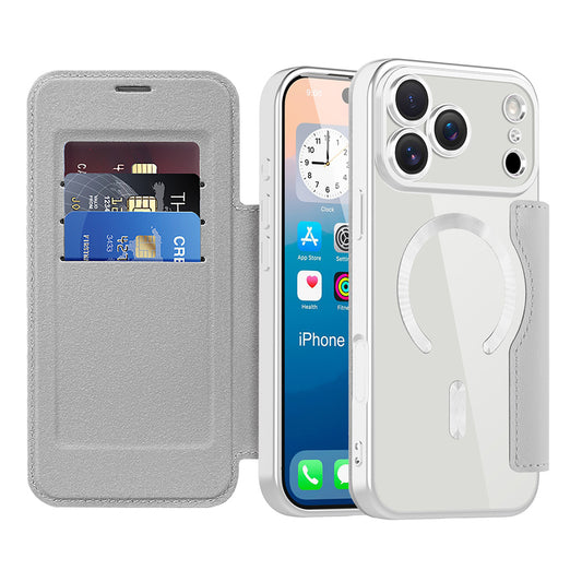 Custodia MagSafe per Apple iPhone 17 Pro, Techsuit, SmartMag Book, Grigio