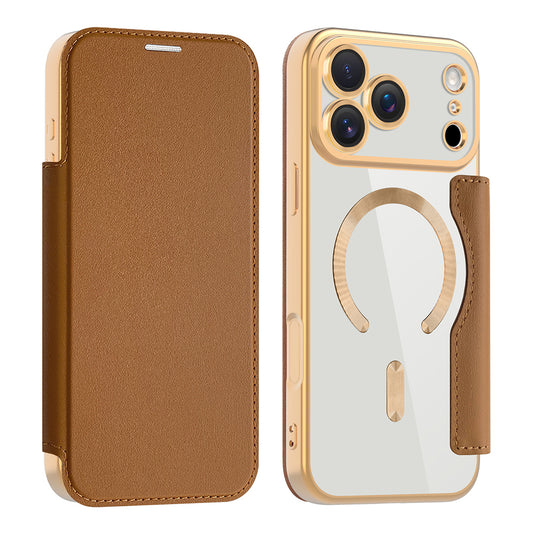 Custodia MagSafe per Apple iPhone 17 Pro, Techsuit, SmartMag Book, Marrone