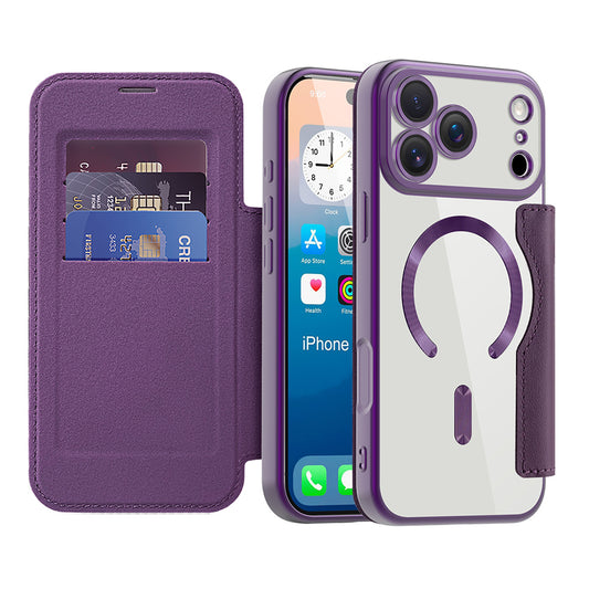 Custodia MagSafe per Apple iPhone 17 Pro, Techsuit, SmartMag Book, Viola