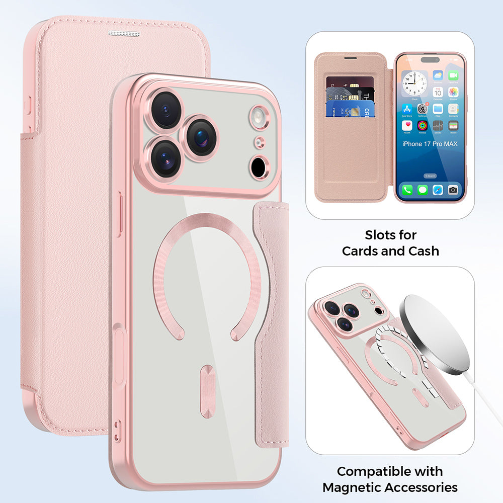 MagSafe Case for Apple iPhone 17 Pro, Techsuit, SmartMag Book, Pink