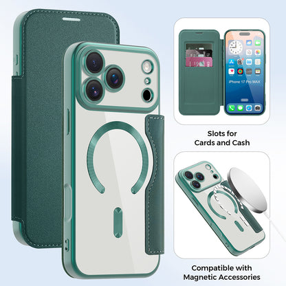 Custodia MagSafe per Apple iPhone 17 Pro, Techsuit, SmartMag Book, Verde